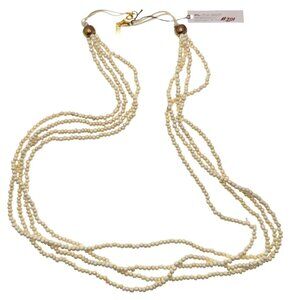 M.E. Design 4 Strand Beaded Necklace Gold-Tone Cream Beads Statement 28"